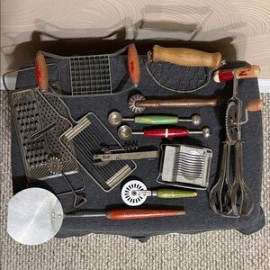Vintage Kitchen Utensil Set with Wooden Handles